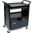 Rubbermaid FG345700BLA Utility Cart with Lockable Doors, Sliding Drawer and 4" dia (10.2 cm) Swivel Casters