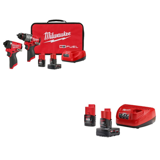 Milwaukee 3497-22 M12 FUEL 2-Tool Combo Kit W/ 48-59-2424 4Ah/2Ah Starter Kit