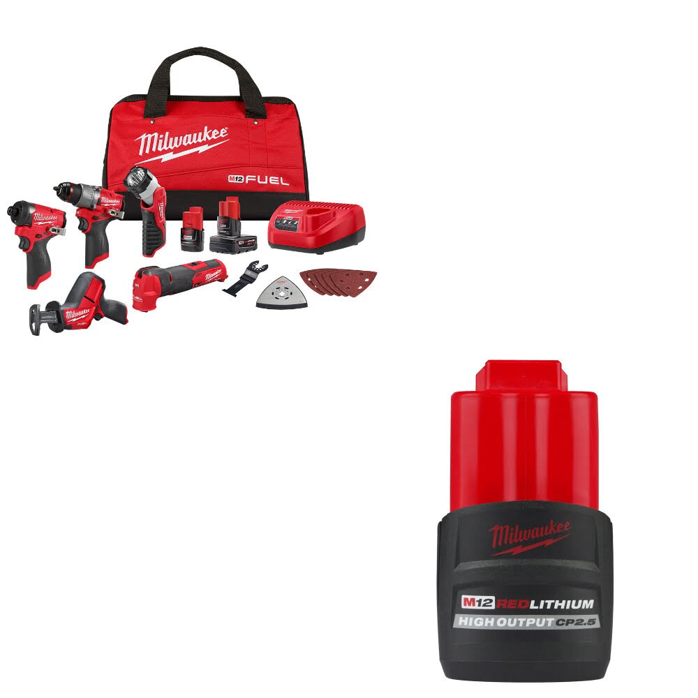 Milwaukee 3497-25 M12 FUEL 12V 5-Tool Combo Kit W/ 48-11-2425 M12 Battery Pack