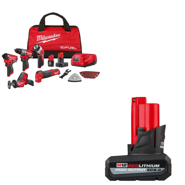 Milwaukee 3497-25 M12 FUEL 12V 5-Tool Combo Kit W/ 48-11-2450 M12 Battery Pack