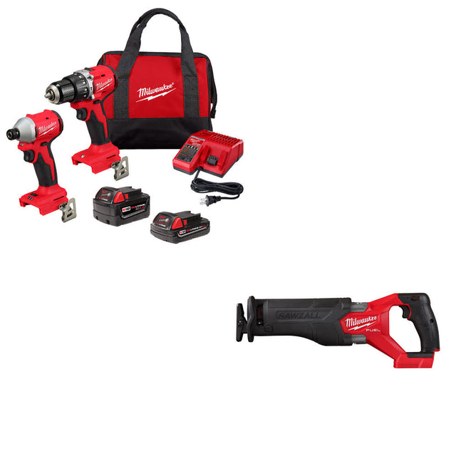 Milwaukee 3693-22CX M18 2-Tool Combo Kit W/ FREE 2821-20 M18 FUEL Recip Saw