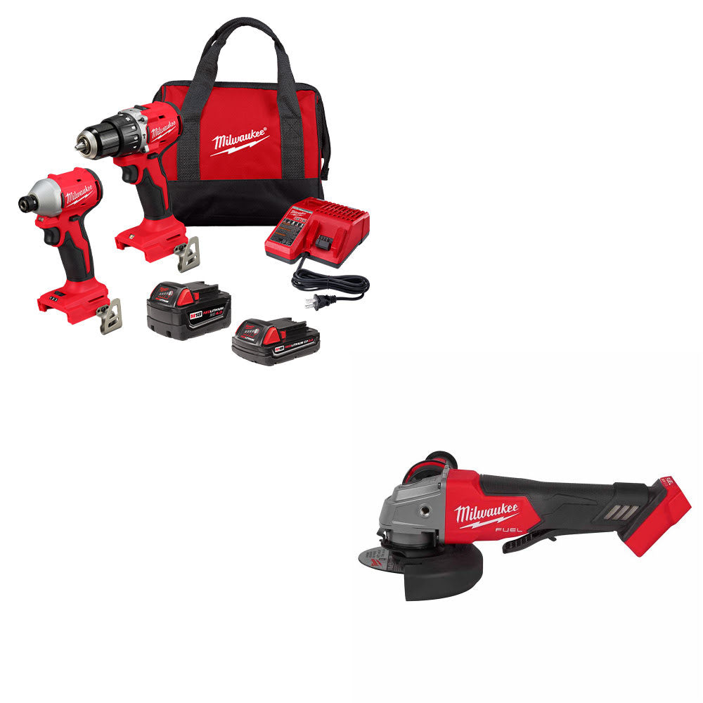 Milwaukee 3693-22CX M18 2-Tool Combo Kit W/ FREE 2880-20 M18 FUEL Grinder, Bare