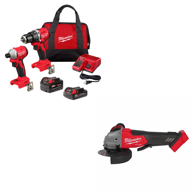 Milwaukee 3693-22CX M18 2-Tool Combo Kit W/ FREE 2880-20 M18 FUEL Grinder, Bare