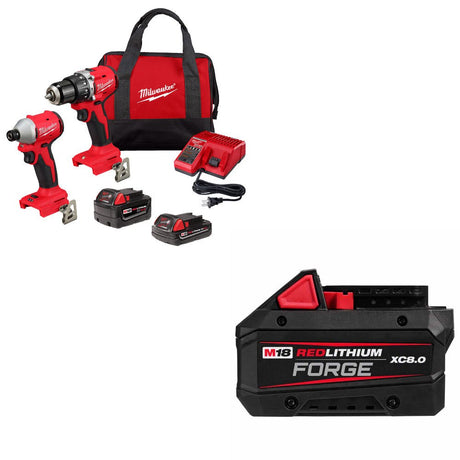 Milwaukee 3693-22CX M18 2-Tool Combo Kit W/ 48-11-1881 M18 XC8.0 Battery Pack