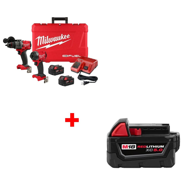 Milwaukee 3697-22 M18 FUEL 2-Tool Combo Kit w/ FREE 48-11-1850 M18 Battery Pack