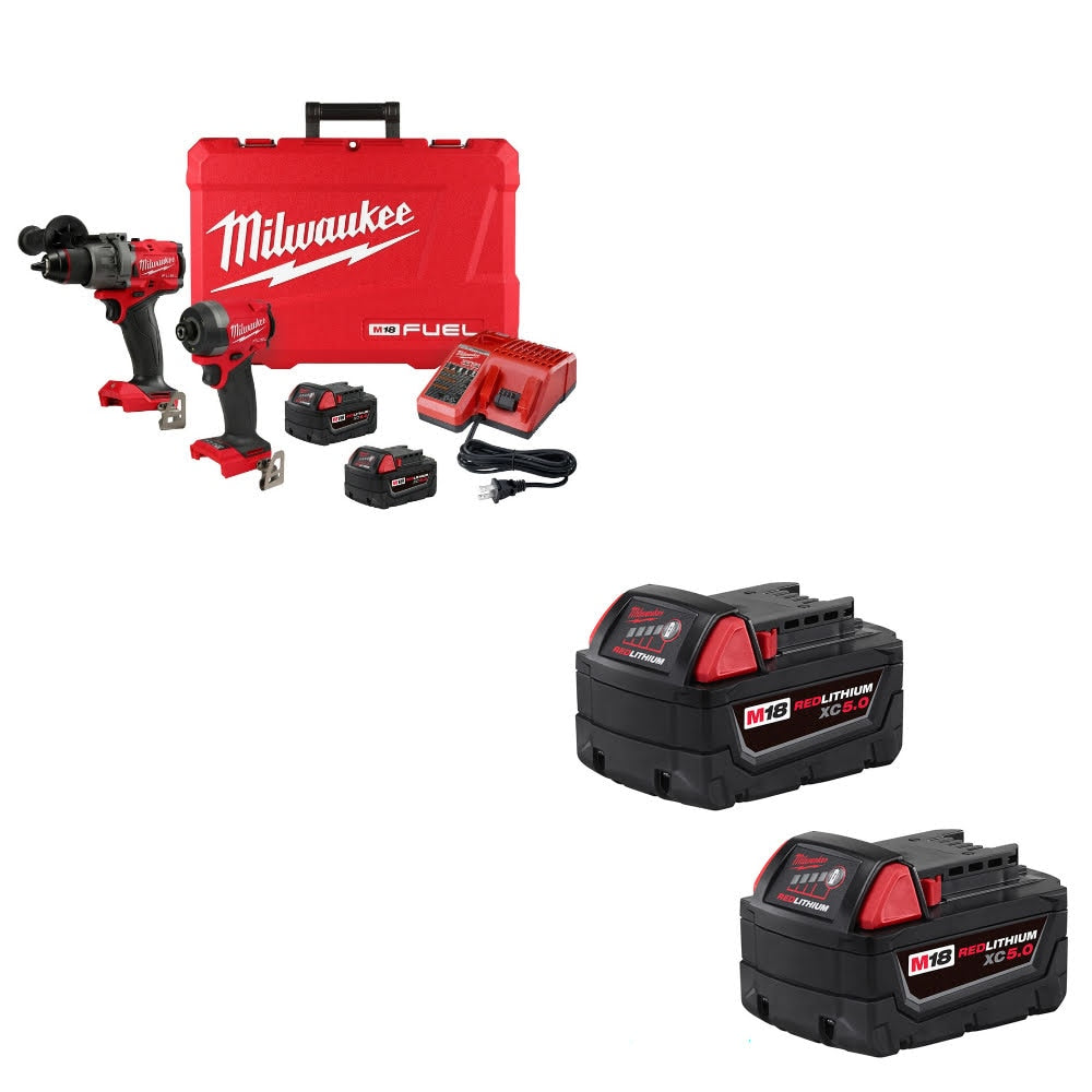 Milwaukee 3697-22 M18 FUEL 2-Tool Combo Kit W/ 48-11-1852 M18 XC5.0 Battery, 2Pk