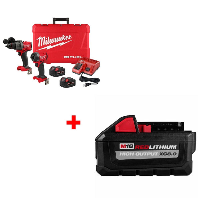 Milwaukee 3697-22 M18 FUEL 2-Tool Combo Kit w/ FREE 48-11-1880 M18 XC8.0 BATTERY