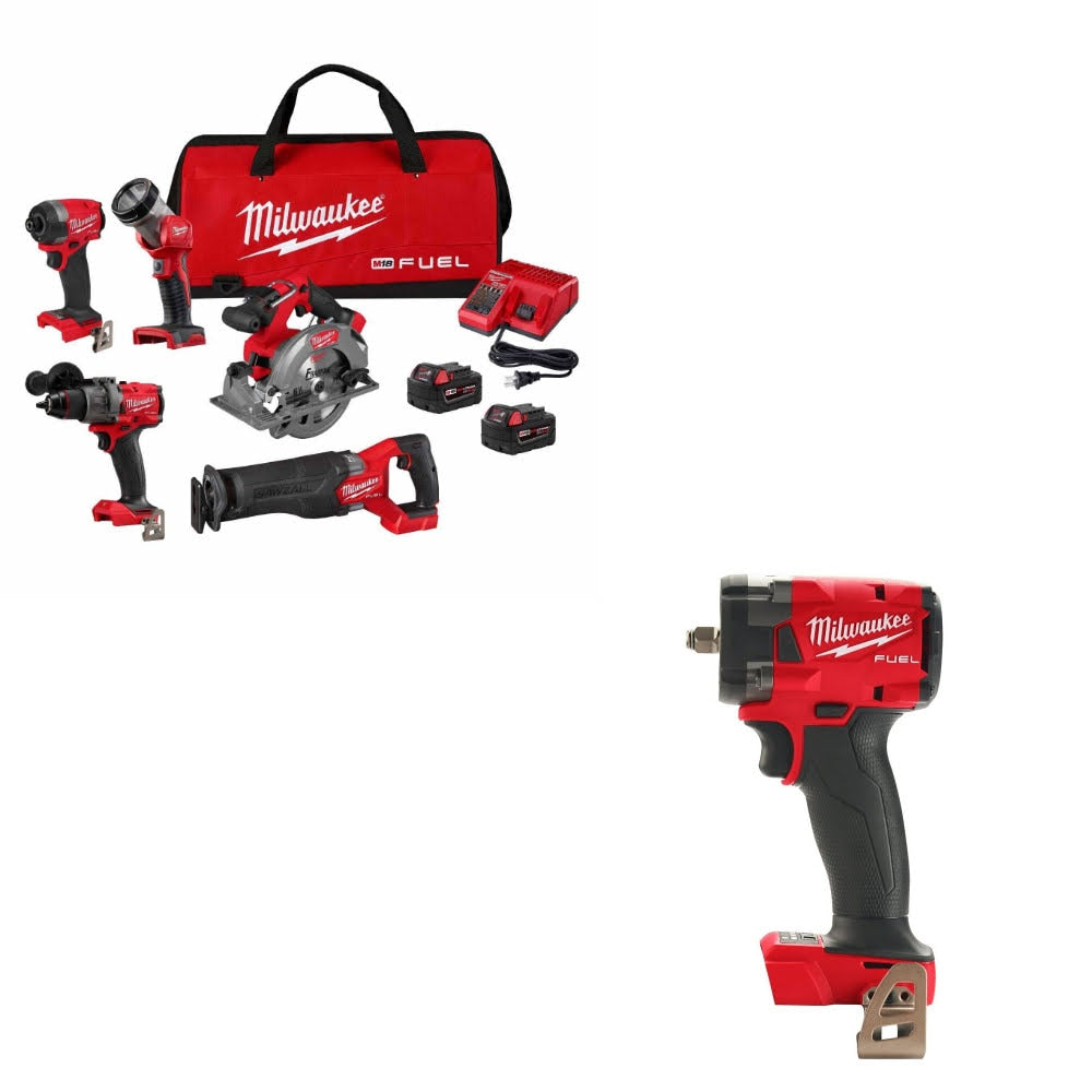 Milwaukee 3697-25 5-Tool Combo Kit W/ FREE 2854-20 3/8" Impact Wrench