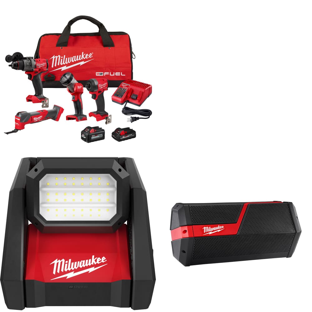 Milwaukee 3698-24MT M18 4-Tool Combo Kit W/ FREE 2366-20 M18 Light & Speaker