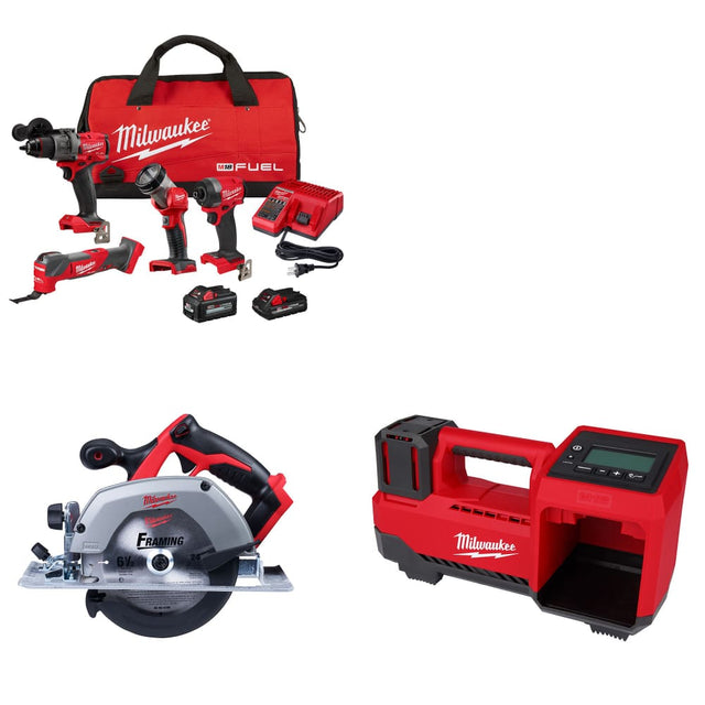 Milwaukee 3698-24MT M18 4-Tool Combo Kit W/ FREE 2630-20 M18 Circ Saw & Inflator