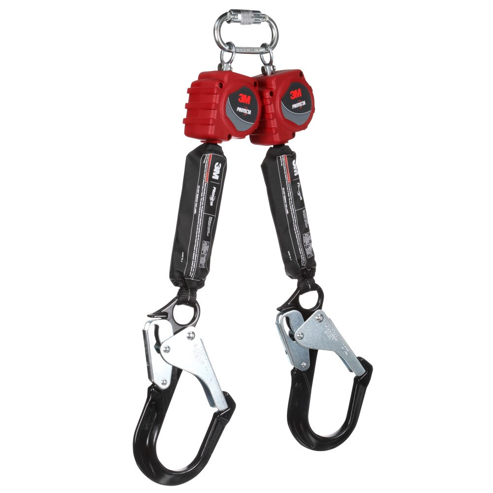 DBI Sala 3100634 Protecta Twin-Leg Self-Retracting Lifeline with Carabiner, Web, Aluminum Rebar Hooks, 6'