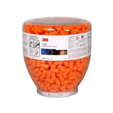 3M 391-1100 One Touch 1100 Earplugs Refill, Uncorded, NRR 29dB, Disposable, 500 Pairs/Bottle