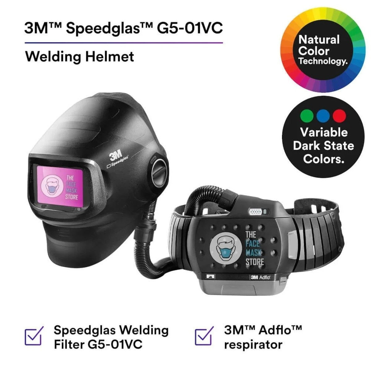 3M 46-1101-30iVC Speedglas G5-01 Heavy-Duty Welding Helmet Kit with G5-01VC ADF and Adflo High-Altitude PAPR, 2.8" x 4.3" Viewing Area - 2