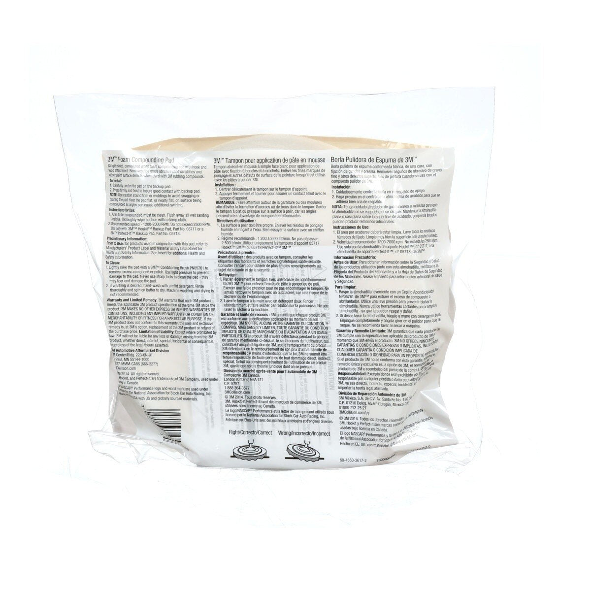 3M 05723 Hookit Foam Compounding Pad, Single Sided, Flat Back, Hook and Loop, White, 8 in (203.2 mm) (7000000485) (24 Pack) - 8