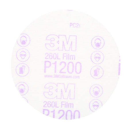 3M 260L 00952 Hookit Finishing Film Abrasive Disc, Aluminum Oxide, P1200, White, 5 in (7000000563) (400 Pack)