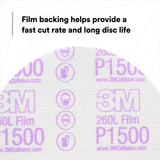 3M 260L 00950 Hookit Finishing Film Abrasive Disc, Aluminum Oxide, P1500, White, 6 in, Clear Coat Sanding, Paint Finishing, Defect Removal (7000000566) (400 Pack) - 6