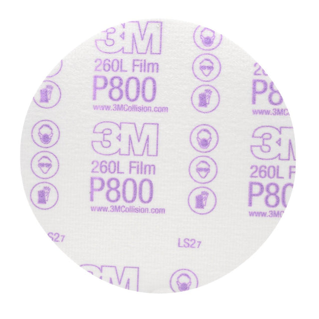3M 260L 00970 Hookit Finishing Film Abrasive Disc, P800, White, 6 in (7000000569) (400 Pack)