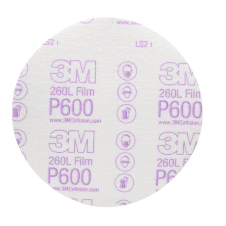 3M 260L 00971 Hookit Finishing Film Abrasive Disc, P600, Aluminum Oxide, Polyester Film Backing, White, 6 in (7000000570) (400 Pack)