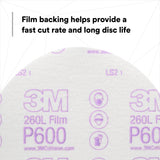 3M 260L 00971 Hookit Finishing Film Abrasive Disc, P600, Aluminum Oxide, Polyester Film Backing, White, 6 in (7000000570) (400 Pack) - 5