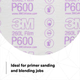 3M 260L 00971 Hookit Finishing Film Abrasive Disc, P600, Aluminum Oxide, Polyester Film Backing, White, 6 in (7000000570) (400 Pack) - 6