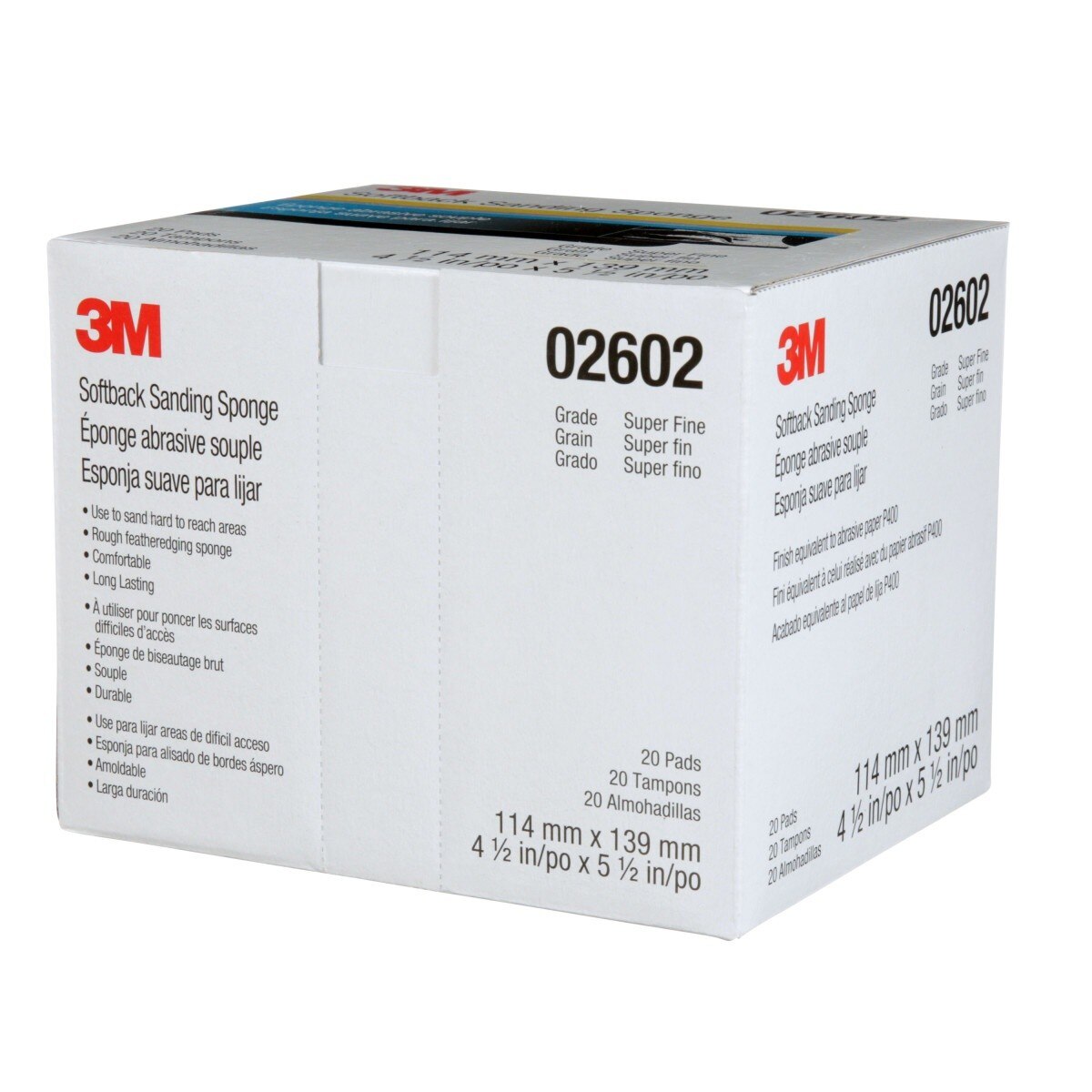 3M 02602 2602 Softback Sanding Sponge Superfine Gray 4-1/2 in x 5-1/2 in Wet or Dry Hand Sanding (7000000588) (120 Pack) - 9