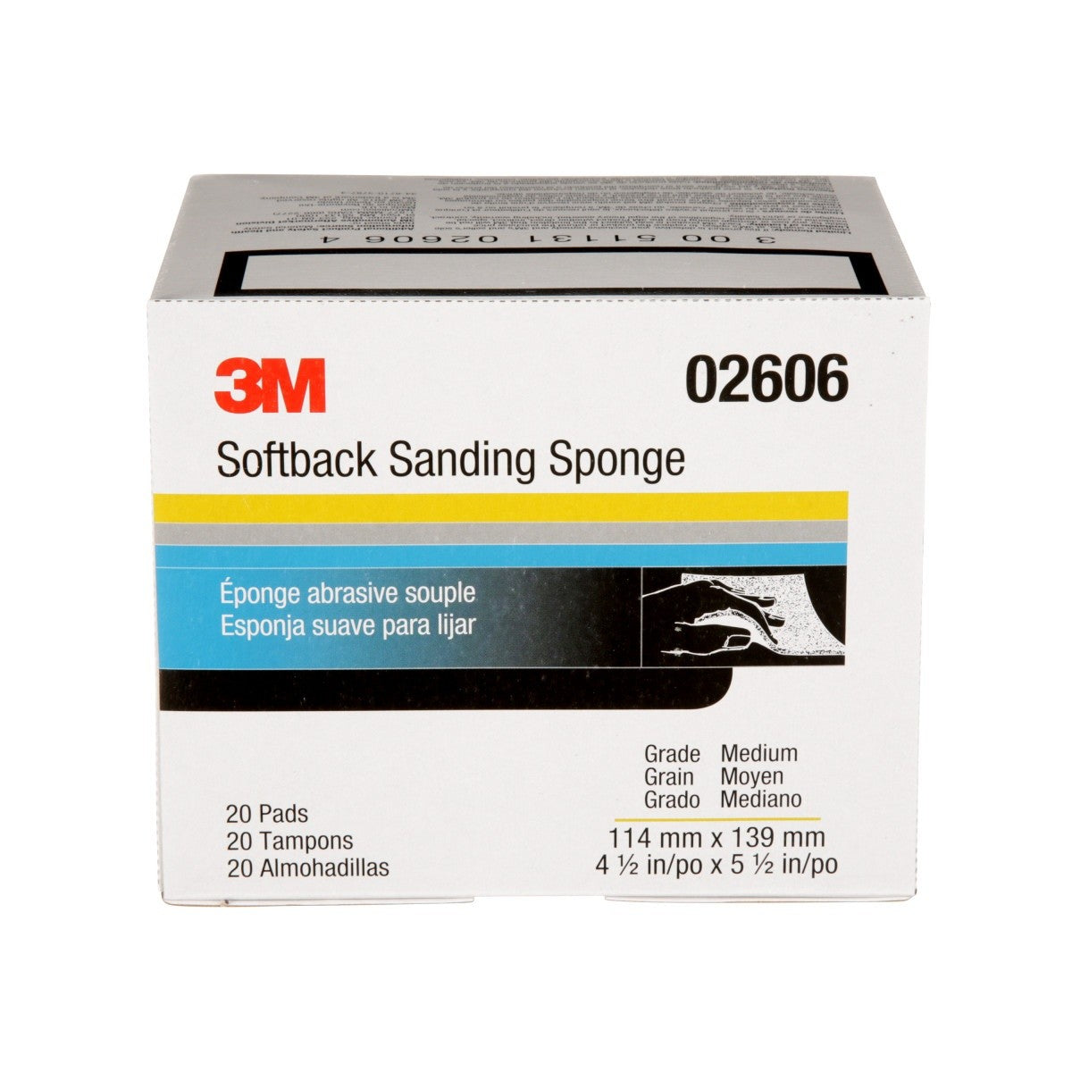 3M 02606 2606 Softback Sanding Sponge, Medium, Gray, 4 1/2 in x 5 1/2 in for Hand Sanding Wet or Dry (7000000590) (120 Pack) - 3