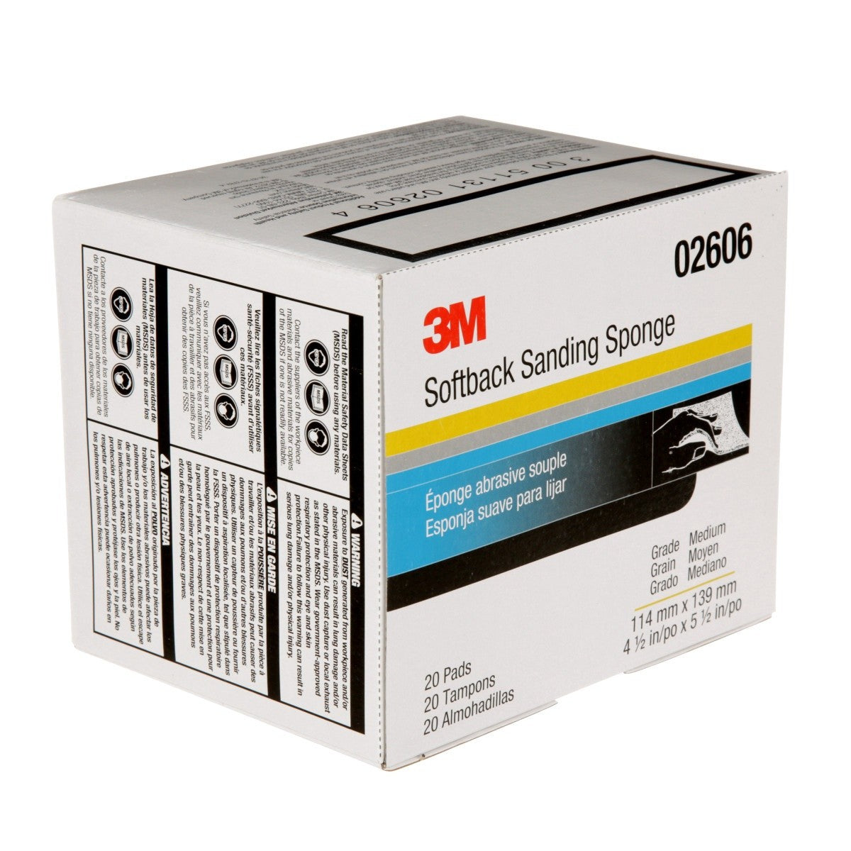 3M 02606 2606 Softback Sanding Sponge, Medium, Gray, 4 1/2 in x 5 1/2 in for Hand Sanding Wet or Dry (7000000590) (120 Pack) - 4