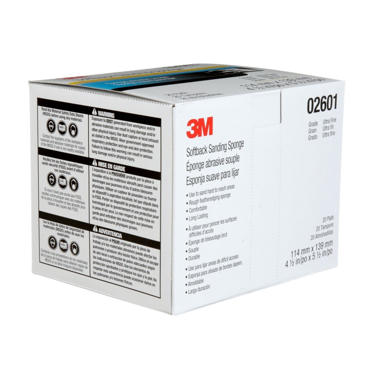 3M 02601 2601 Softback Sanding Sponge, Ultrafine, Aluminum Oxide, Gray, 4-1/2 in x 5-1/2 in, Wet or Dry (7000000592) (120 Pack) - 8