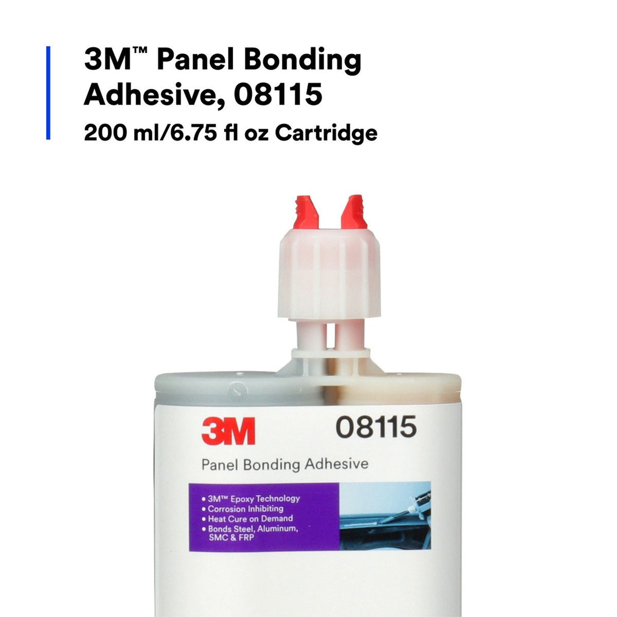 3M 08115 Panel Bonding Adhesive Two-Part Epoxy, Black, 200 mL Cartridge for Auto Body Panels, Bonds Steel, Aluminum, SMC & FRP (7000000610) - 2
