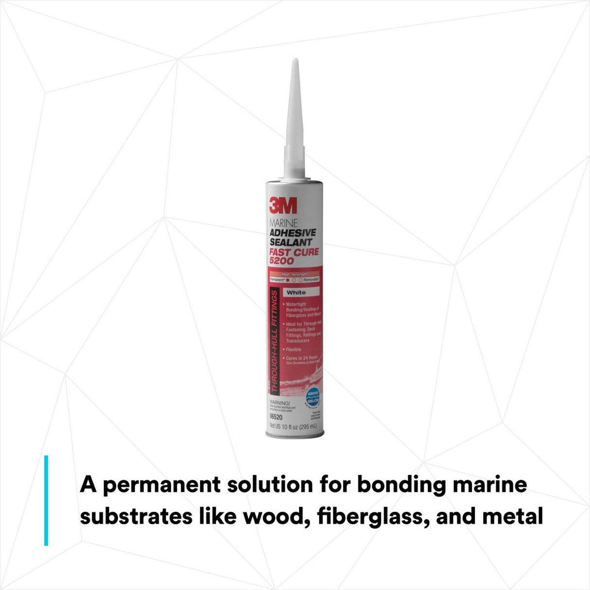 3M 5200FC 6520 Marine Adhesive Sealant Fast Cure, White, 10 fl oz Cartridge for Above and Below Waterline (7000000629) - 10
