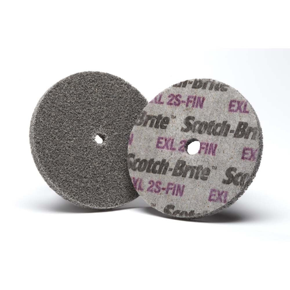 3M 7000000696 Scotch-Brite EXL Unitized Wheel - 2S Fine Grit Silicon Carbide - Metal Deburring, Finishing and Polishing Wheel - 2' x 1/4' x 1/4' (60 Pack)