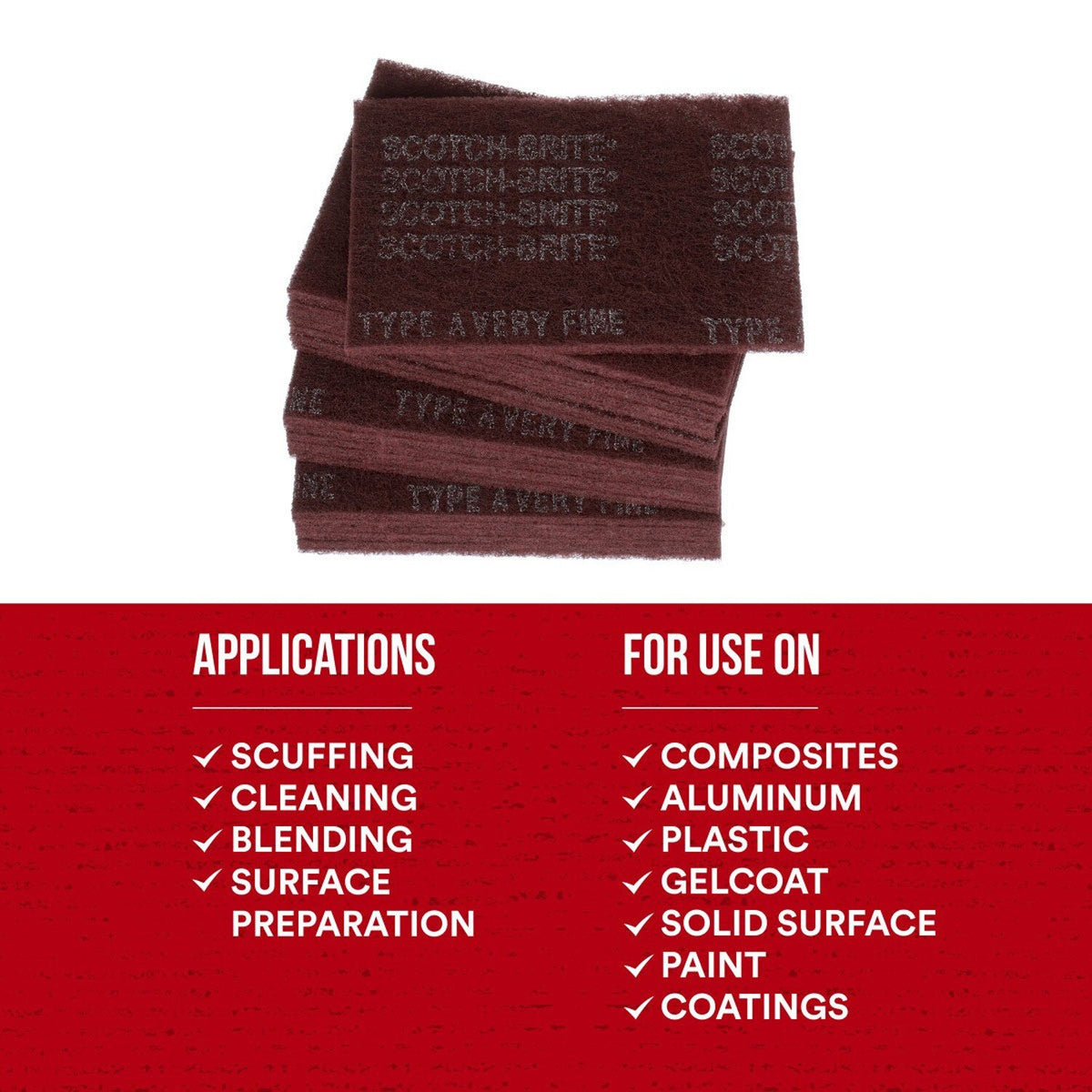 3M 04029 HP-HP 7447 Scotch-Brite General Purpose Hand Pad, Very Fine, Maroon, 6 in x 9 in, Aluminum Oxide, Surface Preparation, Scuffing, Blending, Cleaning (7000000728) (20 Pack) - 5