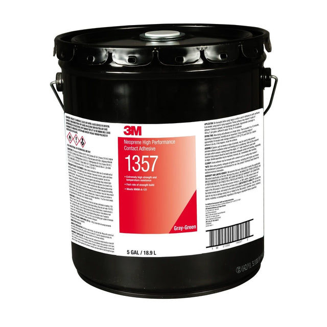 3M 1357 Neoprene High Performance Contact Adhesive, Gray-Green, 5 gal Pour Spout Pail (7000000804)