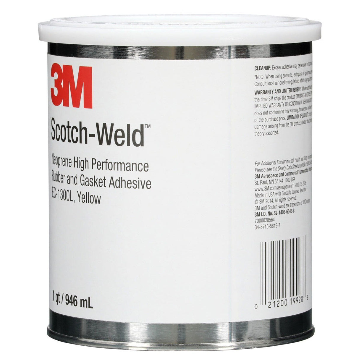 3M 1300 Scotch Neoprene Rubber and Gasket Adhesive, Yellow, 1 Quart Can (1300L) (7000000806) (12 Pack) - 3