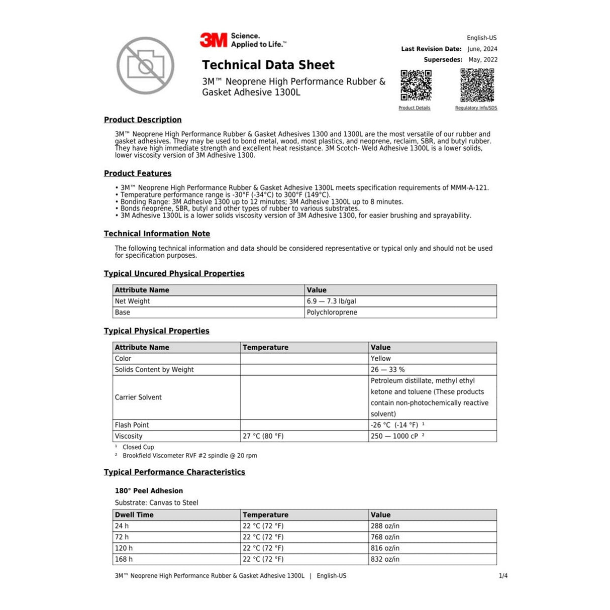 3M 1300 Scotch Neoprene Rubber and Gasket Adhesive, Yellow, 1 Quart Can (1300L) (7000000806) (12 Pack) - 6