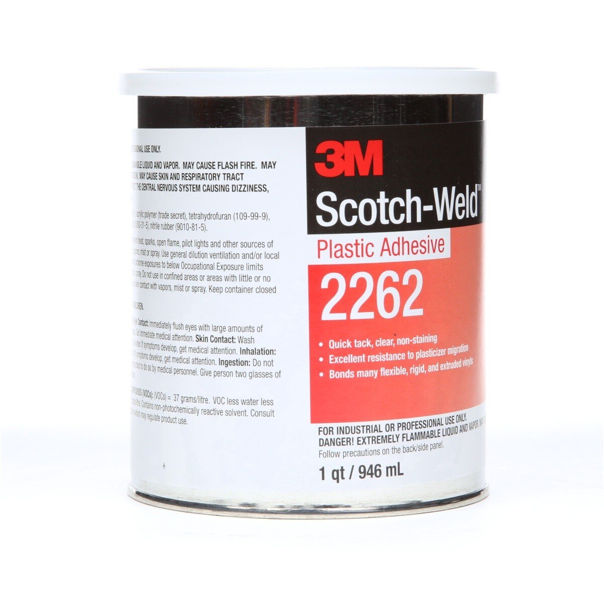 3M 2262 Plastic Adhesive Clear 1 Quart Canister (7000000818) (12 Pack) - 2