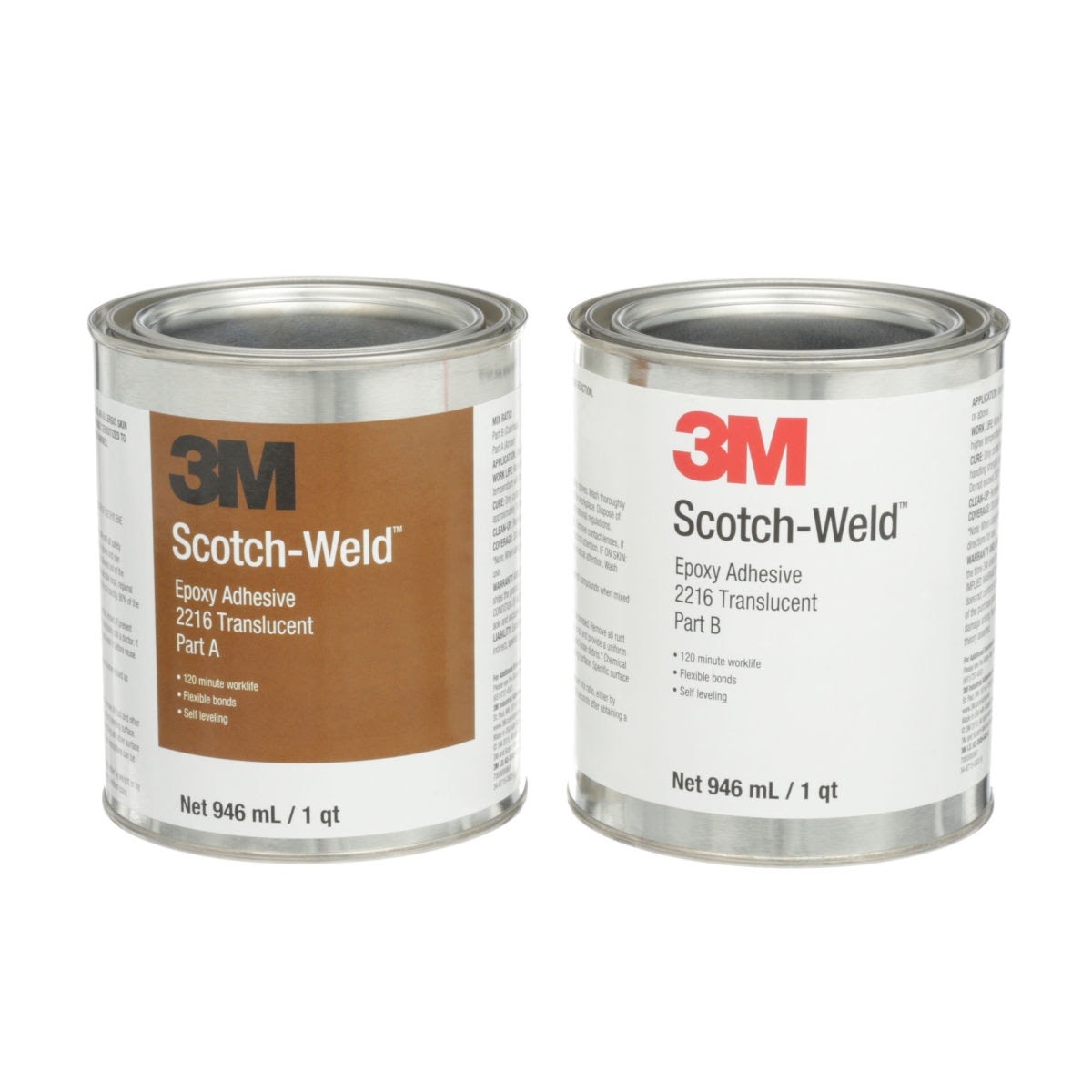 3M 2216 Scotch-Weld Epoxy Adhesive, Translucent, Part B/A, 2 Quart (7000000861) (6 Pack)