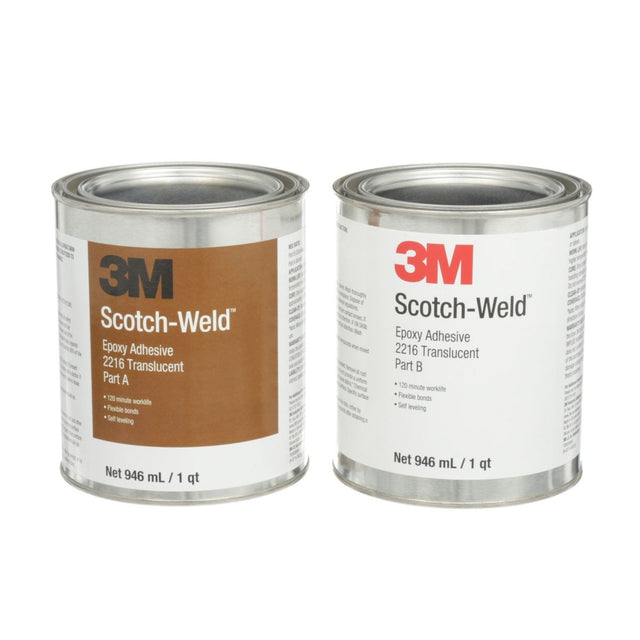 3M 2216 Scotch-Weld Epoxy Adhesive, Translucent, Part B/A, 2 Quart (7000000861) (6 Pack)
