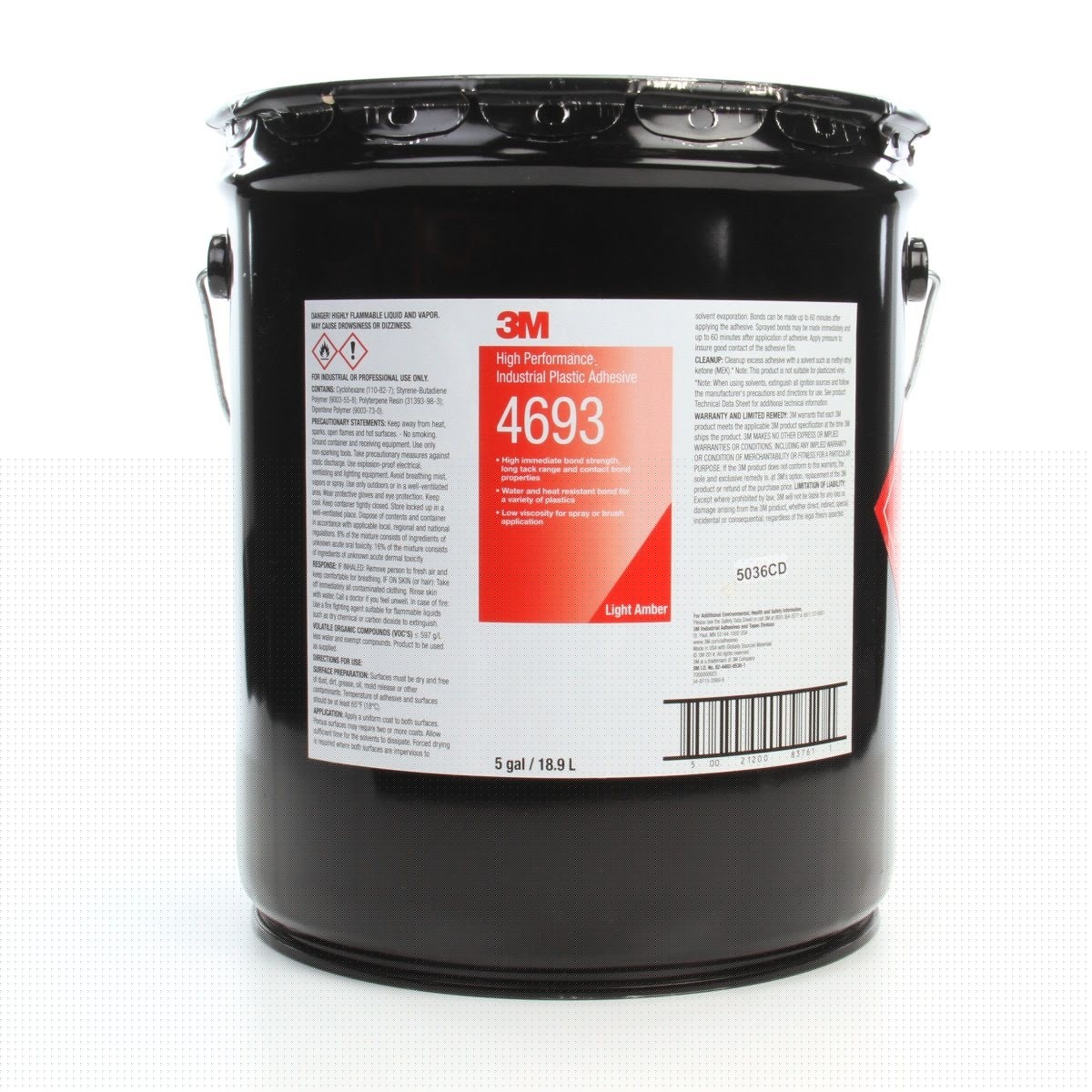 3M 4693 High Performance Industrial Plastic Adhesive Light Amber 5 Gallon Drum Pail (7000000923)
