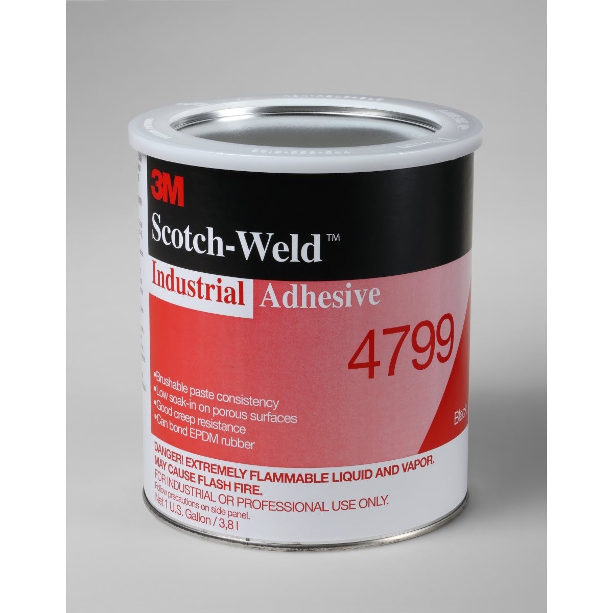 3M 4799 Industrial Adhesive, Black, 1 Gallon Can (7000000927) (4 Pack)