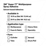 3M 77 21210 Multipurpose Spray Adhesive, Aerosol, Transparent, 24 fl oz Can (Net Wt 16.75 oz) (7000000931) - 9