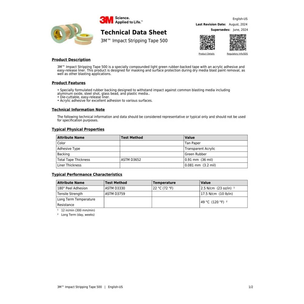 3M 7000001171 Impact Stripping Tape 500, Green, 2 in x 10 yd, 36 mil (6 Pack) - 3