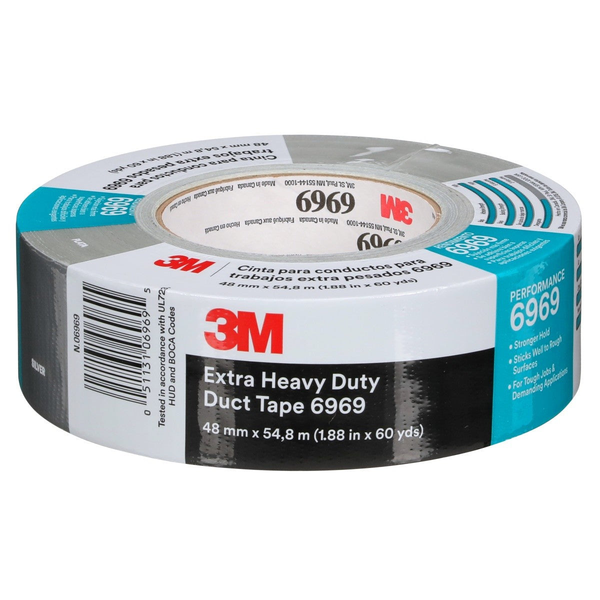 3M 6969 Extra Heavy Duty Duct Tape, Silver, 48 mm x 54.8 m, 10.7 mil (7000001230) (24 Pack)