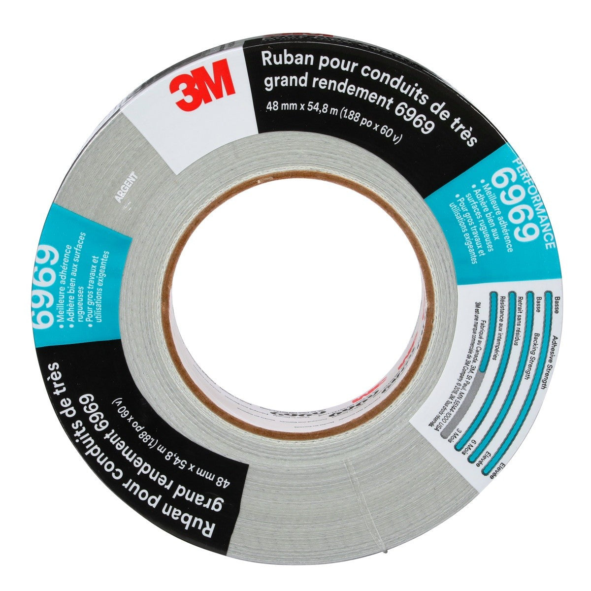 3M 6969 Extra Heavy Duty Duct Tape, Silver, 48 mm x 54.8 m, 10.7 mil (7000001230) (24 Pack) - 3
