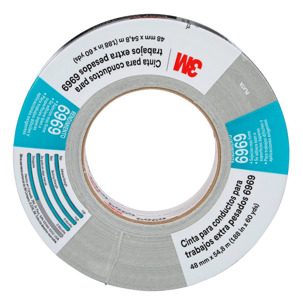 3M 6969 Extra Heavy Duty Duct Tape, Silver, 48 mm x 54.8 m, 10.7 mil (7000001230) (24 Pack) - 5