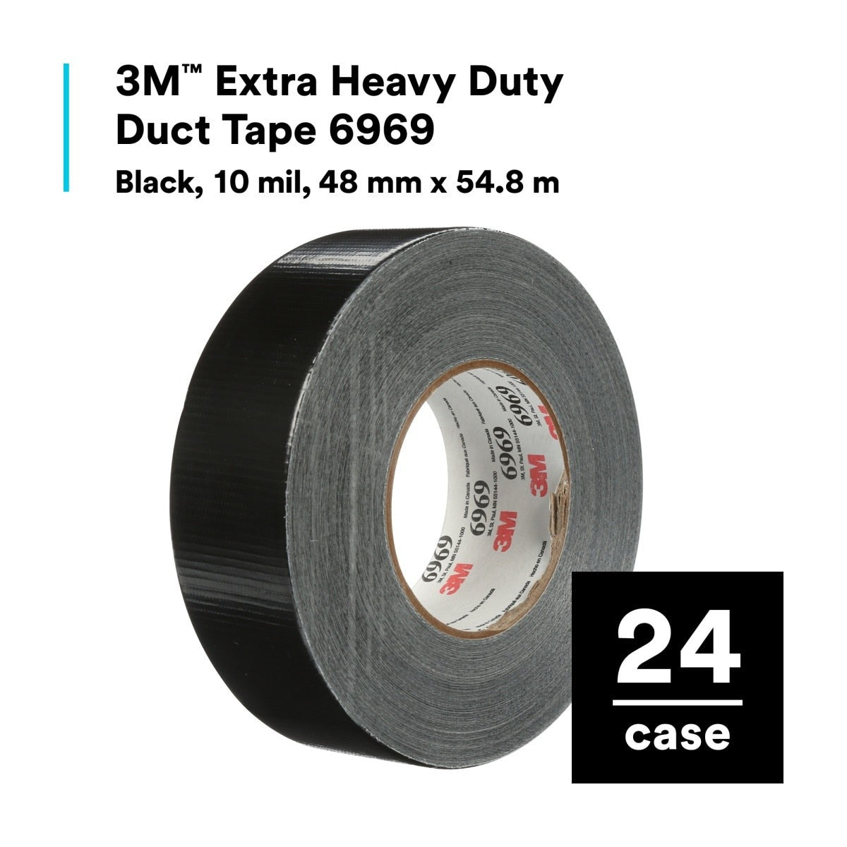 3M 6969 Extra Heavy Duty Duct Tape, Black, 48 mm x 54.8 m, 10.7 mil (7000001232) (24 Pack) - 9