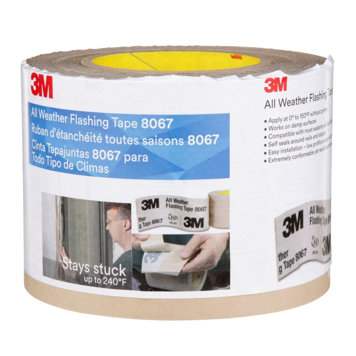 3M 8067 All Weather Flashing Tape, Tan, 4 in x 75 ft, Self-Adhered Window and Door Waterproof Flashing (7000001346) (12 Pack) - 7