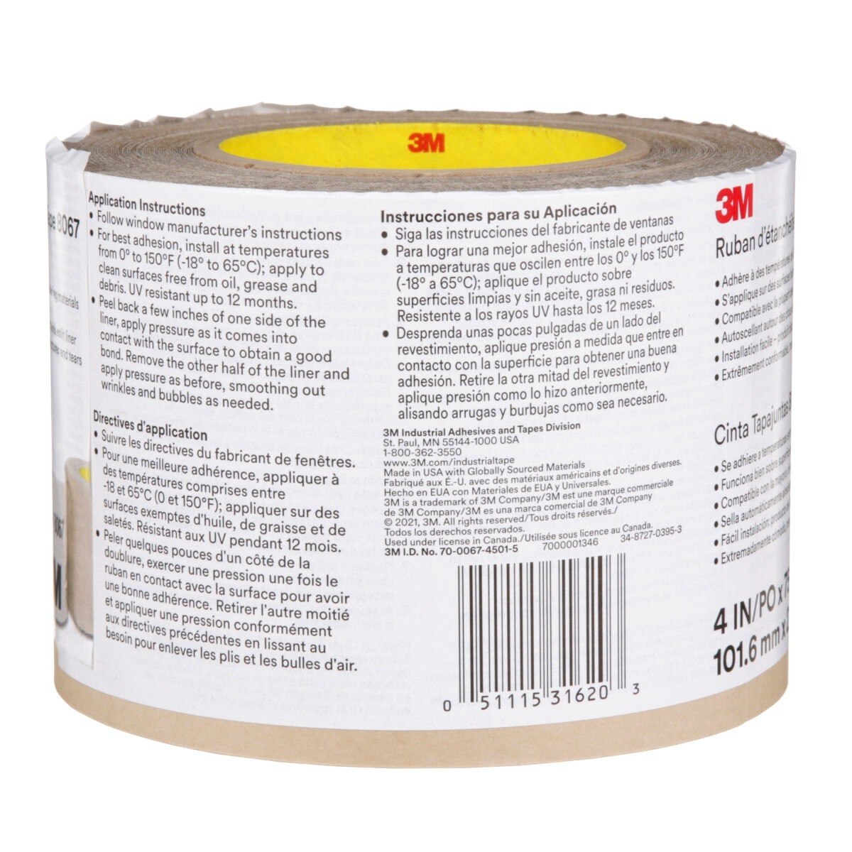 3M 8067 All Weather Flashing Tape, Tan, 4 in x 75 ft, Self-Adhered Window and Door Waterproof Flashing (7000001346) (12 Pack) - 8