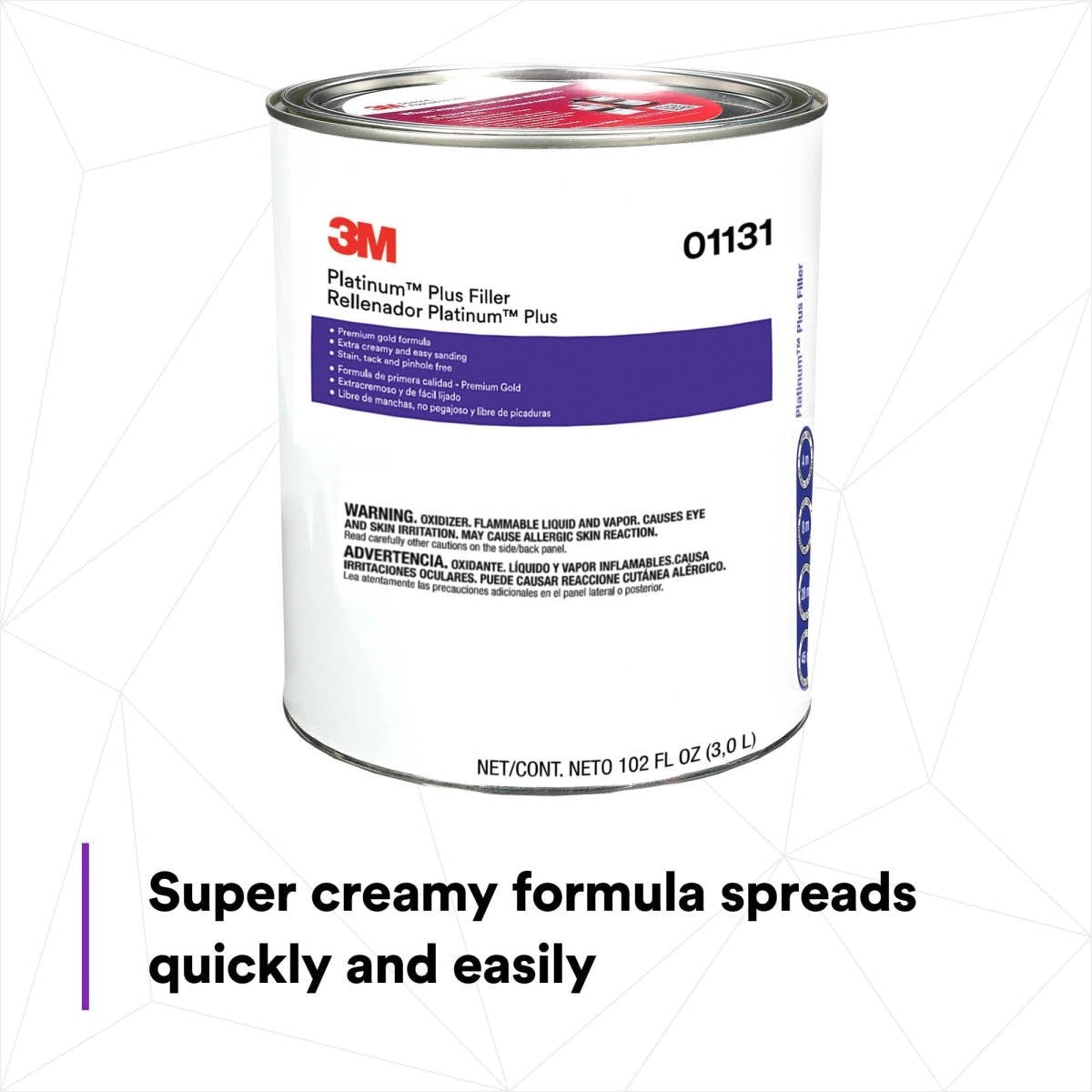 3M Platinum Plus Lightweight Body Filler, Stain Free, Tack Free, 1 gal (01131) (7000001498) (4 Pack) - 5