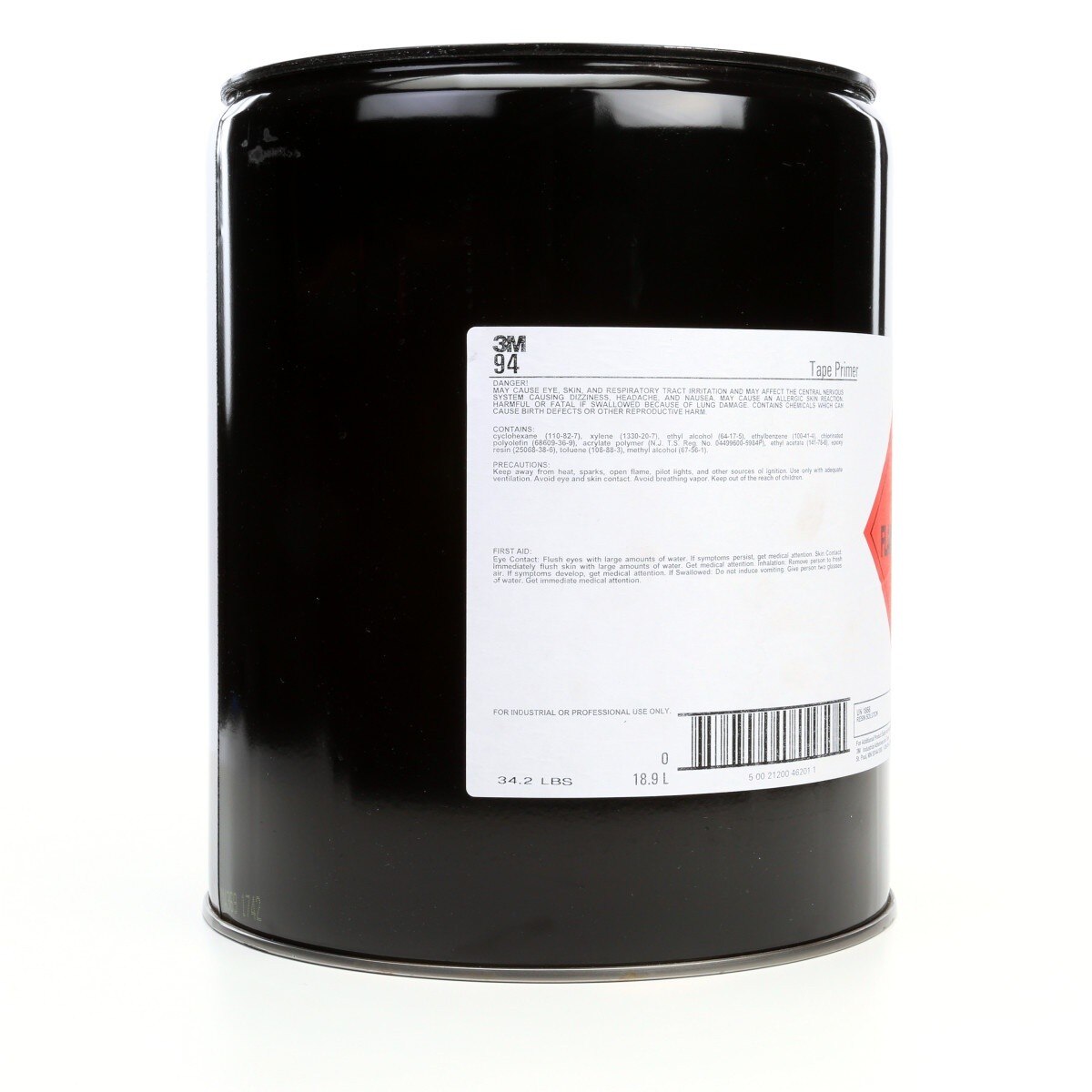 3M 94 Tape Primer, Light Yellow, 5 Gallon Pail for Adhesion Promotion on Plastics, Rubber and Metals (7000001579)